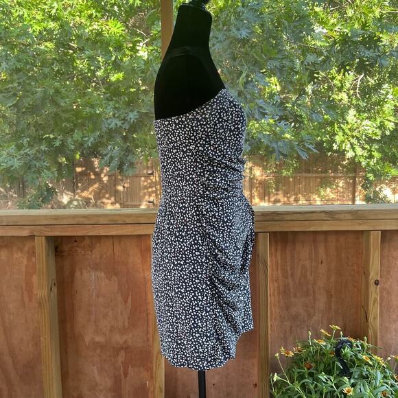 Club Monaco Harper Silk Rose Dress Size 10 Navy And White Strapless - Picture 2 of 10